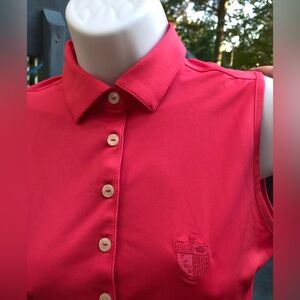 New W/ Club Logo Women’s Golf XS Greg Norman Coral Pique Sleeveless Golf Polo